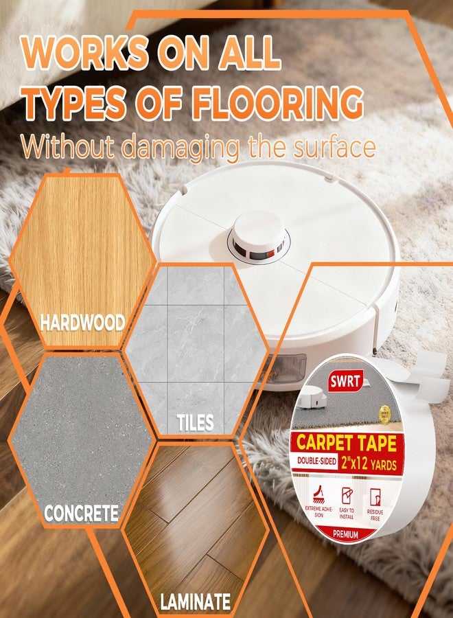SWRT Carpet Tape Double Sided Rug Tape for Hardwood Floors - 2 Inch x 12 Yards-Strong Hot Melt Adhesive, Residue-Free & Floor Safe, Easy to Use for Seniors and Families - Image 4